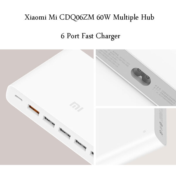 هاب USB و شارژر سریع 60 واتی شیائومی مدل Xiaomi Mi CDQ06ZM 60W Multiple Hub 6 Port Fast Charger