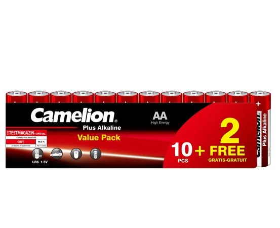 باتری کملیون پلاس آلکالاین CAMELION Plus Alkaline LR6-SP10+2 AA بسته 12 عددی