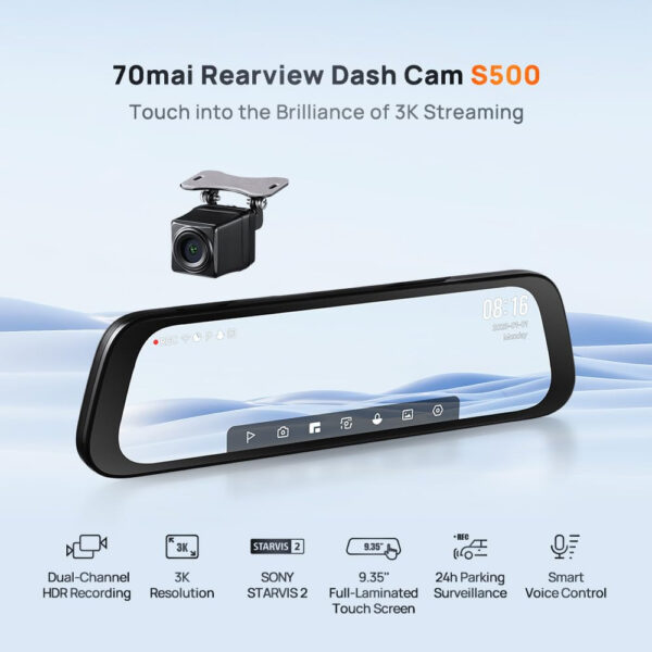 دوربین خودروی شیائومی مدل 70mai Rearview Dash Cam S500 set