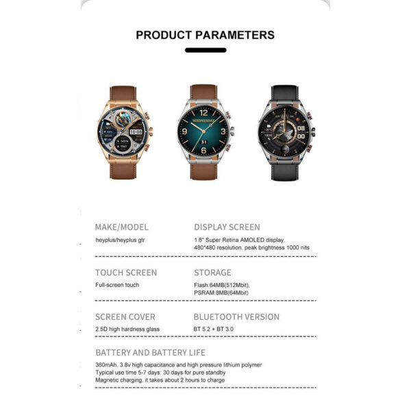 ساعت هوشمند هی پلاس شیائومی مدل Xiaomi heyplus gtr bluetooth call smartwatch