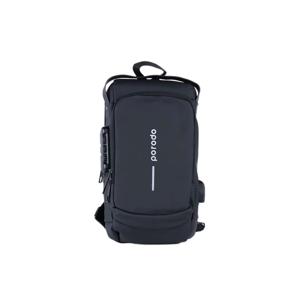 کوله تک بند ضد سرقت پرودو مدل Porodo Lifestyle Water-Proof Oxford Fanny Pack With USB-A Port