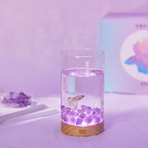 مینی آکواریوم آمیتیست بتا با سنگ های کریستالی Xiaopei Origin Crystal Stone Betta Tank MINI Amethyst