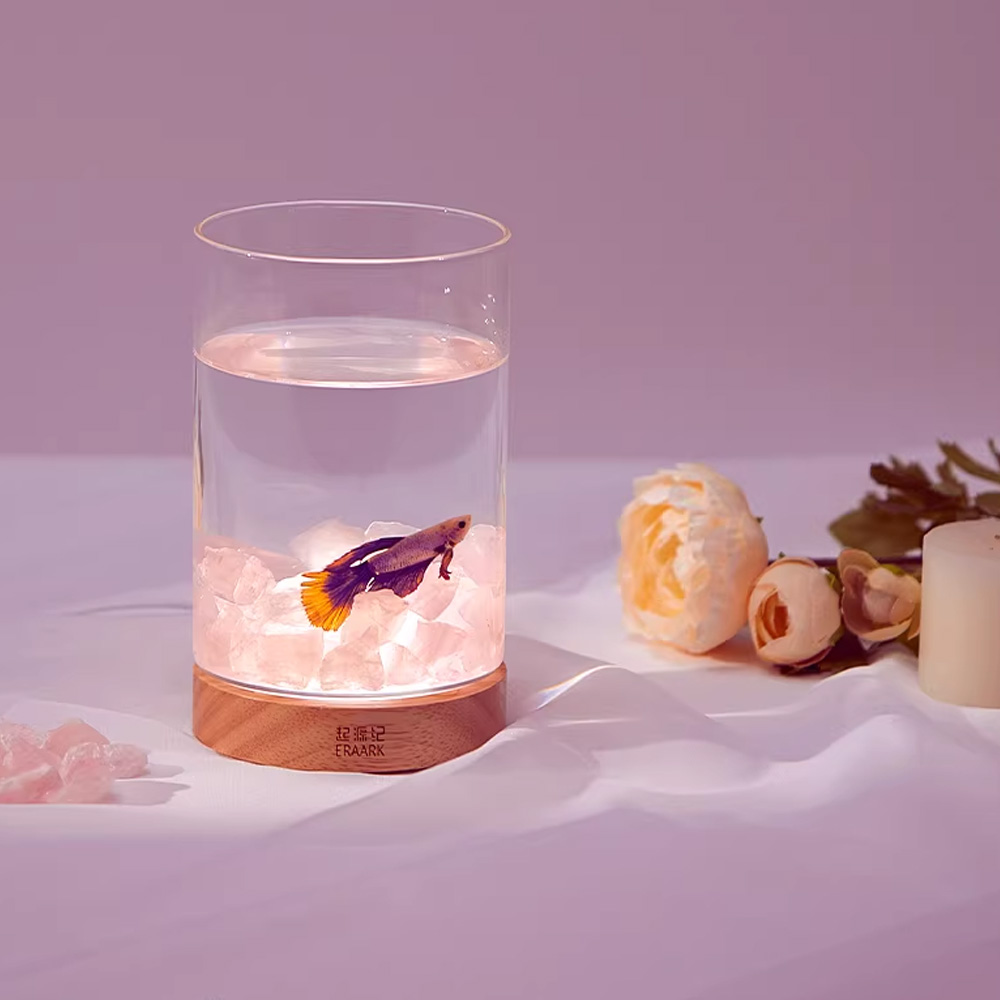 مینی آکواریوم آمیتیست بتا با سنگ های کریستالی Xiaopei Origin Crystal Stone Betta Tank MINI Amethyst