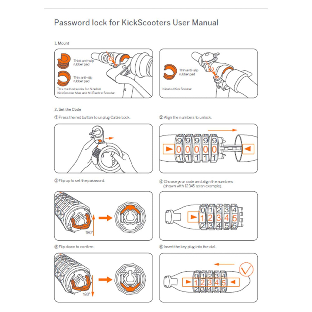 Layer 8 قفل کابلی دوچرخه و اسکوتر Segway Ninebot Password Cable Lock