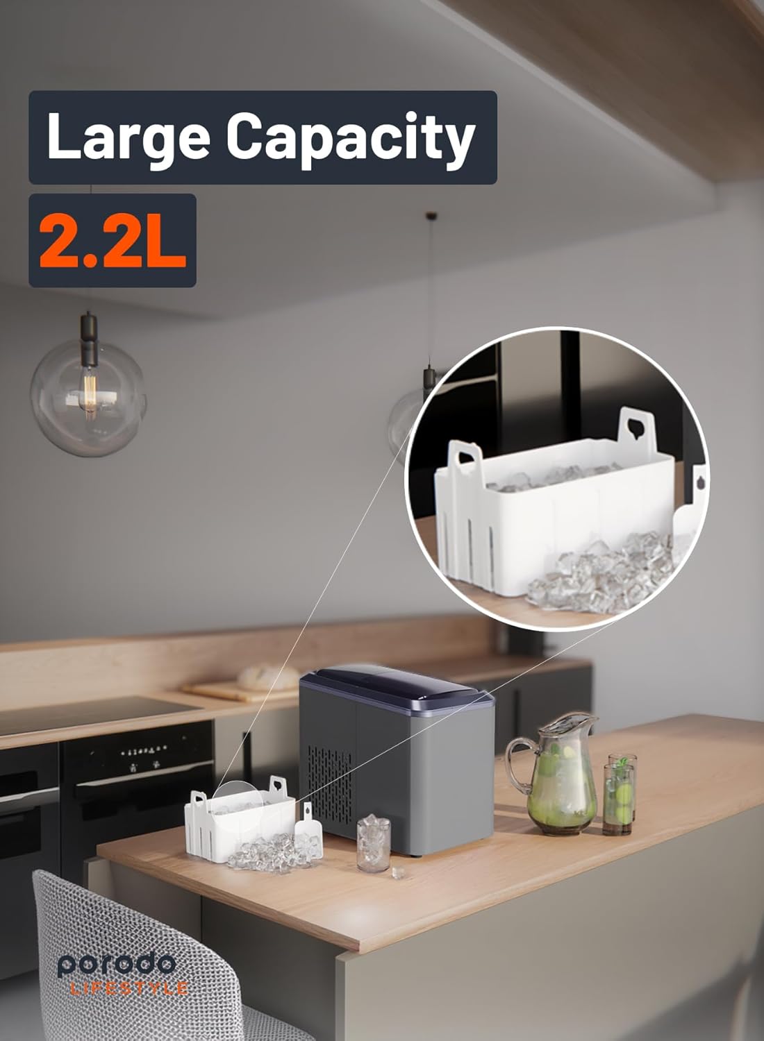 دستگاه یخ ساز قابل حمل پرودو Porodo Portable Outdoor Ice Cube Machine 2.2L