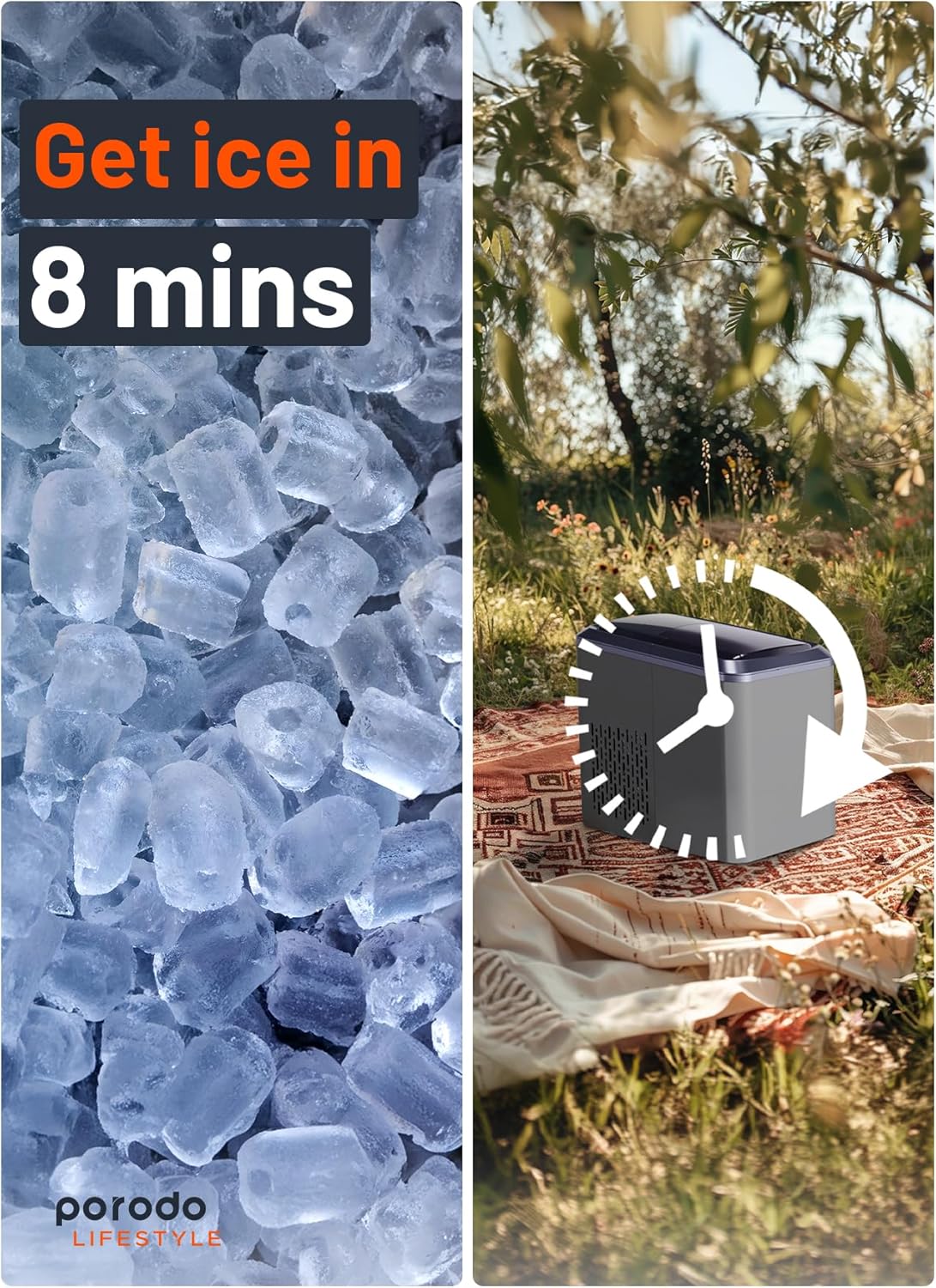 دستگاه یخ ساز قابل حمل پرودو Porodo Portable Outdoor Ice Cube Machine 2.2L