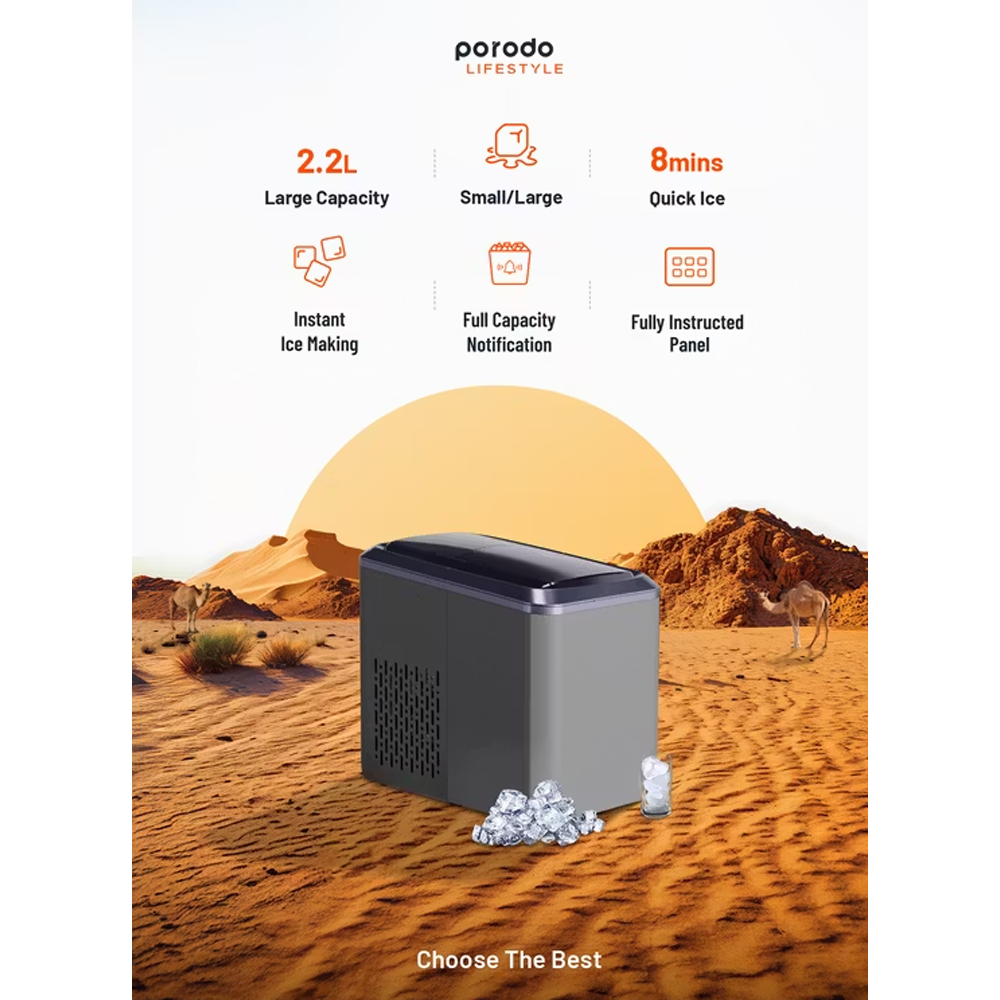 porodo1 دستگاه یخ ساز قابل حمل پرودو Porodo Portable Outdoor Ice Cube Machine 2.2L
