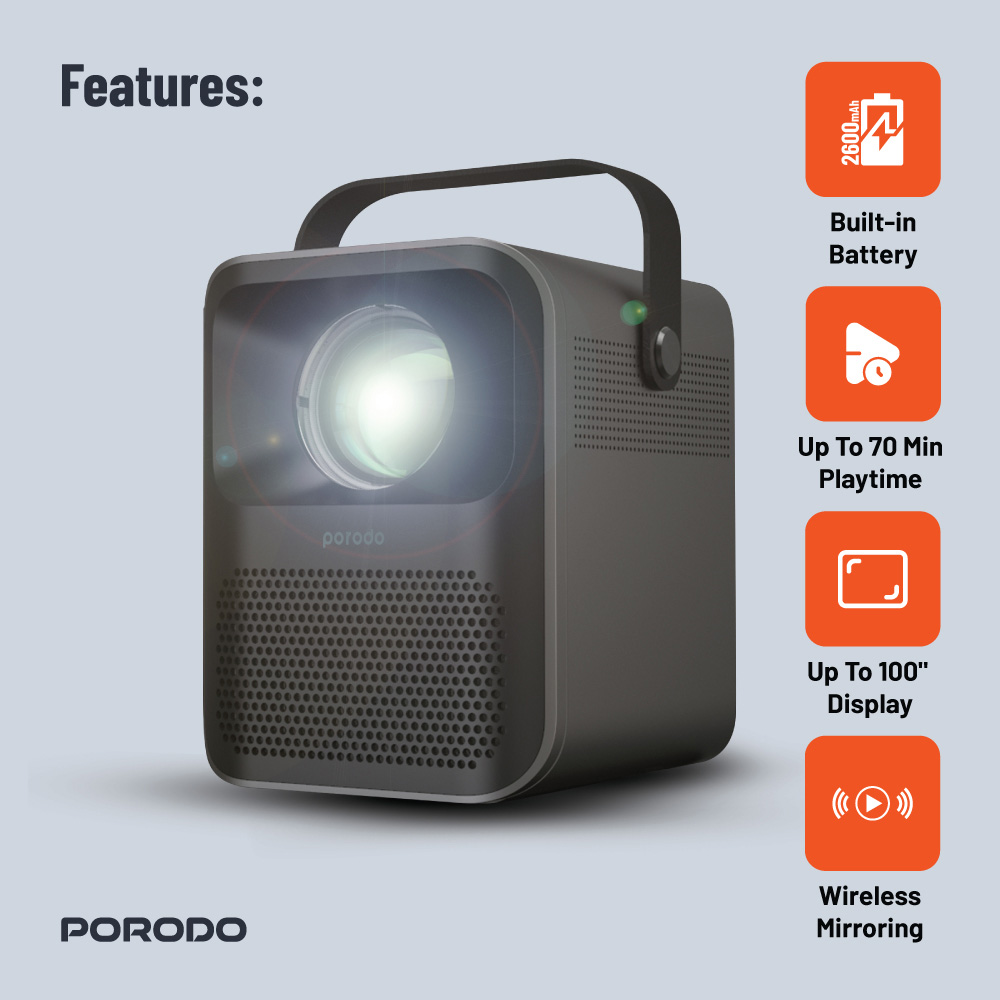 پروژکتور قابل حمل هوشمند پرودو مدلPorodo Full HD Portable Projector