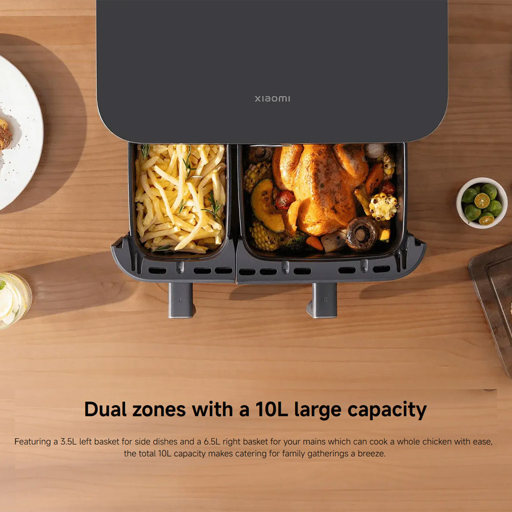 سرخکن بدون روغن دو محفظه شیائومی مدل Xiaomi MAF-D1001 Dual Zone Air Fryer 10L 16 هواپز بدون روغن چند منظوره شیائومی مدل Xiaomi Dual Zone Air Fryer 10L