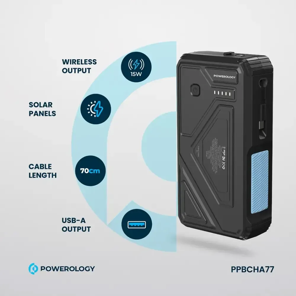پاوربانک خورشیدی 27000 میلی آمپر پاورولوژی مدل Powerology 27000mAh Solar Wireless Charging Power Bank PPBCHA77 پاوربانک خورشیدی 27000 میلی آمپر پاورولوژی مدل Powerology 27000mAh Solar Wireless Charging Power Bank PPBCHA77
